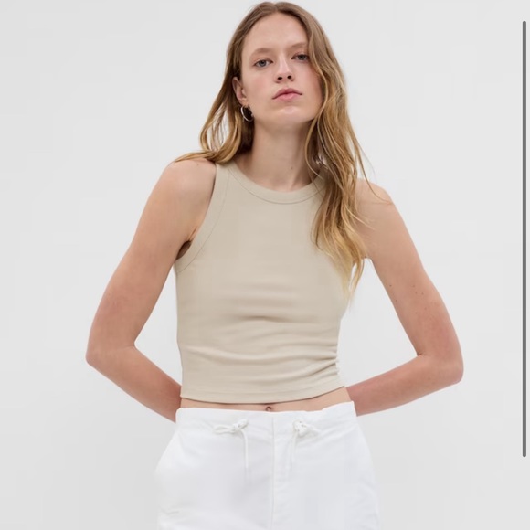 Mini Rib Cropped Halter Tank Top-Bedrock Beige - Picture 2 of 2
